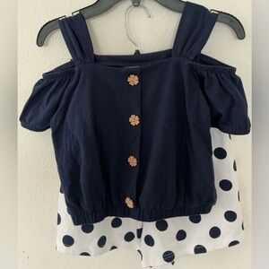 Rare Editions Girls Solid Navy BlueTop And White Polka Dots Shorts
